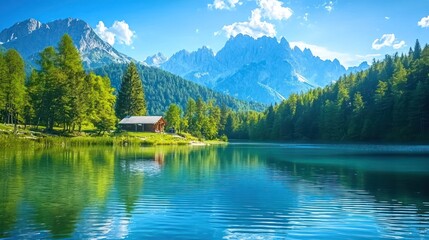 Fototapeta premium Colorful Summer View of Fusine Lake