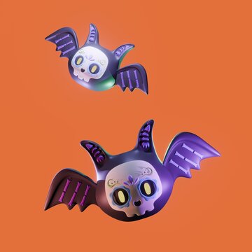 Halloween holiday frame, border with copy space. Spooky skulls, candy, spiders, bats. Vector banner, background illustration template.