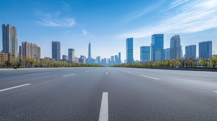 Obraz premium Clean Urban Road with Modern Buildings in Shanghai