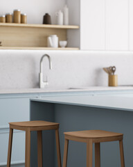 Experience a modern kitchen with an elegant design complemented by stylish bar stools