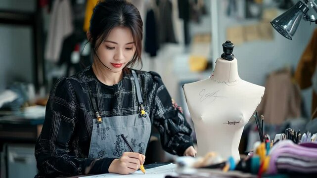 Fashion Designer Sketching By Mannequin