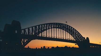 Fototapeta premium Silhouetted Sydney Harbour Bridge at Sunset with Blank Sky for Copy Space