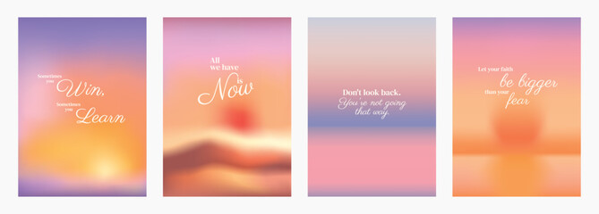 Inspirational quotes on blurred backgrounds. Motivational text with uplifting messages. Positive vibes and encouragement in a soft, dreamy design. Pastel inspirational quote poster template vectors.