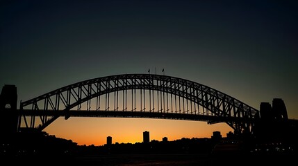 Naklejka premium Dramatic Silhouette of Sydney Harbour Bridge at Enchanting Sunset in Australia