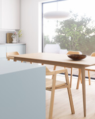 A stunning modern minimalist kitchen and dining room with an attractive design and aesthetic