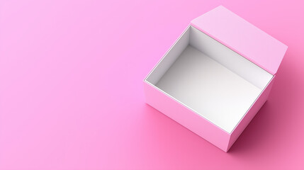 pink box with white base box on vivid pink background. opened gift box on the mono color background. Generative AI