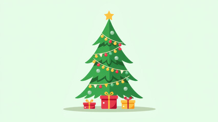 Fototapeta premium Simple and cheerful illustration of a decorated Christmas tree with presents.