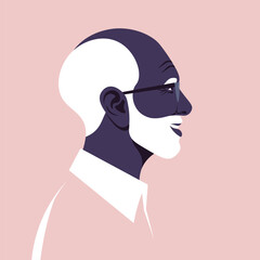 Portrait of a happy elderly man. Profile of an African smiling  grandfather. Side view. Vector flat illustration