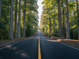 Obraz premium A long straight road leading to a bright glowing light at the horizon, symbolizing the journey toward success and victory.