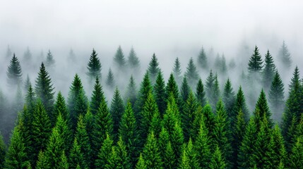 Fototapeta premium Misty Evergreen Forest with Pine Trees