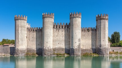 Medieval Castle with Towers on River in France