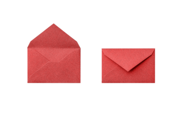 Cutout of an open and closed back side of red envelope with lame seen from overhead	