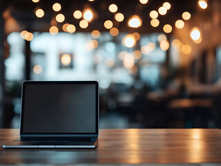 Laptop on the table at the office cafeteria