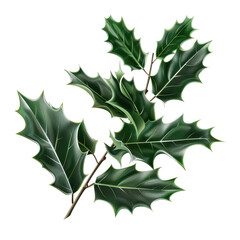Fototapeta premium Holly leaves, Christmas plant, on transparent PNG file