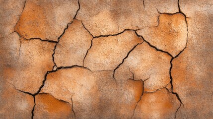 Obraz premium A textured surface of cracked, dry earth showcasing tones of brown, beige, and orange, emphasizing natural aging and environmental conditions.