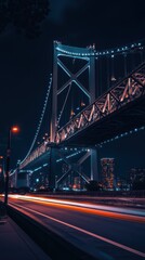 Fototapeta premium Rainbow bridge in tokyo illuminating the night sky with light trails