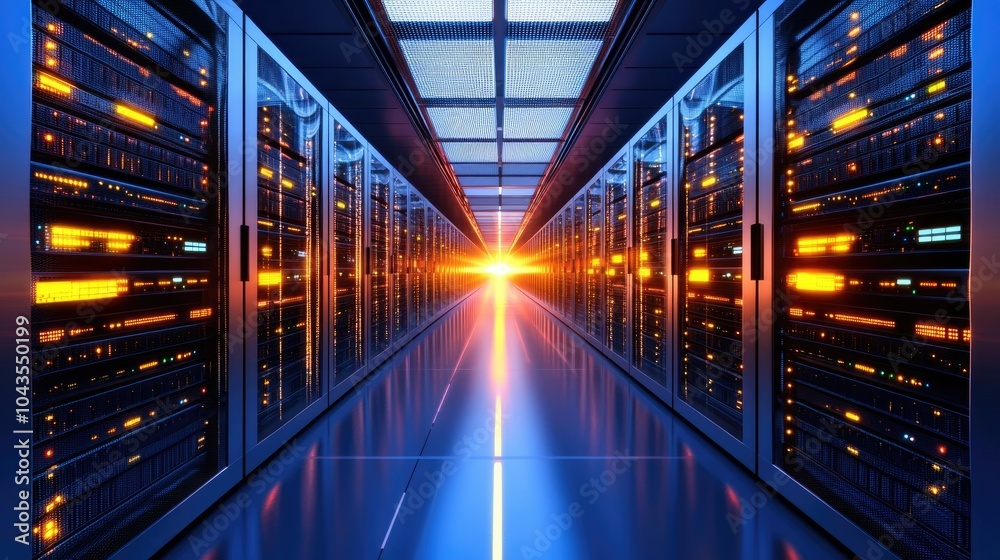 Poster Futuristic Data Center with Sleek Rack Setup