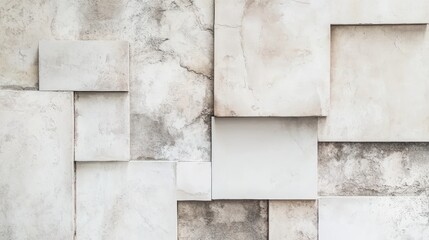 Naklejka premium Textured wall featuring abstract geometric shapes in muted colors, creating a modern, minimalist aesthetic.