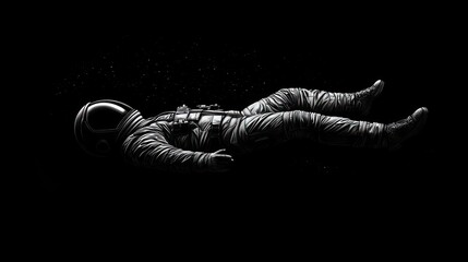 Obraz premium A lone astronaut floats in the vast emptiness of space, their helmet casting a shadow as they drift through the cosmos.