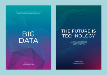 Two tech-themed posters. Big Data and technology focus. Abstract design with gradient colors. Business conference and marketing campaign themes. Digital business and big data template vector set.