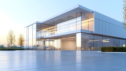 Obraz premium Sleek and Modern Corporate Headquarters with Striking Architecture and Glass Facade