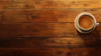 Fototapeta premium Morning Coffee Experience. Freshly Brewed Espresso in a Wooden Cafe Setting