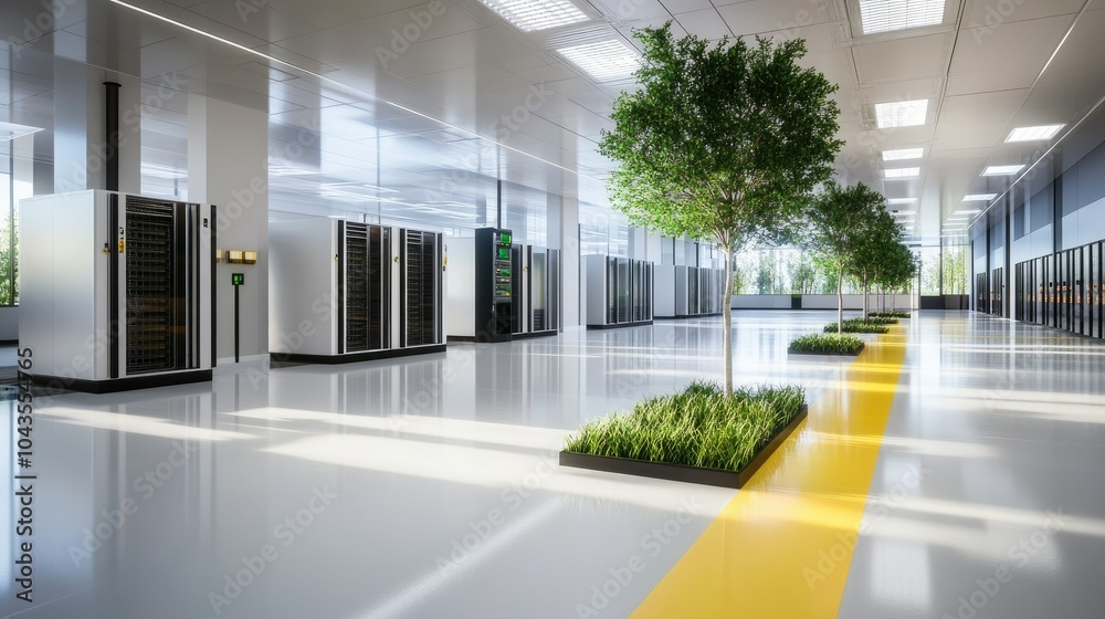 Poster modern data center with advanced cooling systems