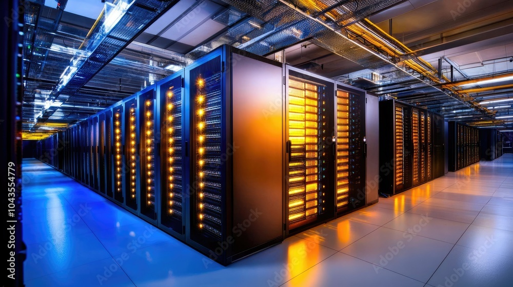 Poster Secure Data Center with Server Racks and Performance Lighting