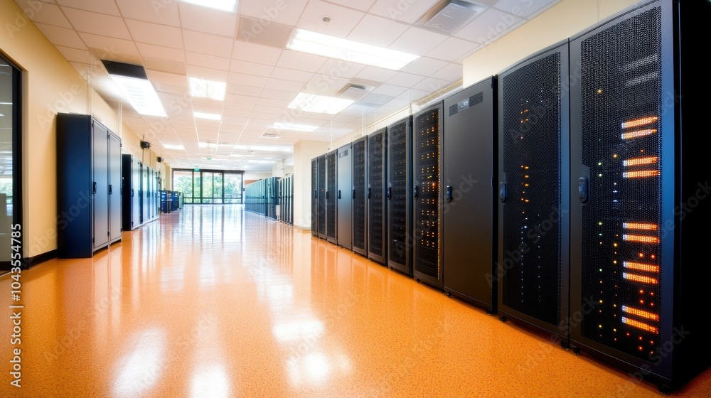Poster Advanced Data Center with Server Racks and Modern Design