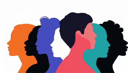 Group diversity silhouette multiethnic people from the side. Community of colleagues or collaborators. Concept of bargain agreement or pact. Collaborate. Co-workers. Harmony. Organization