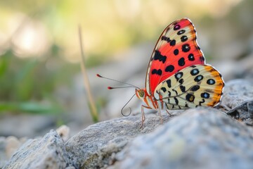 Fototapeta premium Apollo Butterfly. Beautiful Red German Butterfly on Hill in Macro View