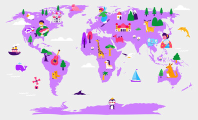 Fototapeta premium Hand drawn flat Asia map illustration
