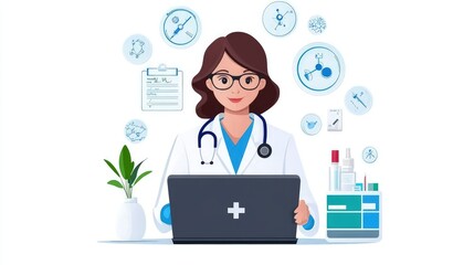 Healthcare Professional Working on Laptop Diagnostics
