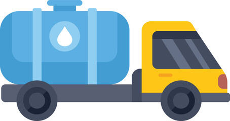 Yellow truck transporting a large blue water tank, symbolizing water delivery services