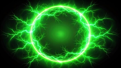 Naklejka premium Round frame with glowing electric green lightning silhouette