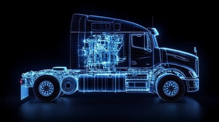 Digital Wireframe Semi Truck    D Rendering