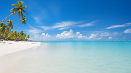 Pristine Shoreline with Palm Trees and Crystal Clear Water