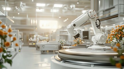 Automated warehouse system, robotic arms and conveyor belts, seamless flow