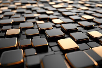 Fototapeta premium Abstract black and gold cube pattern creating a modern 3D texture.