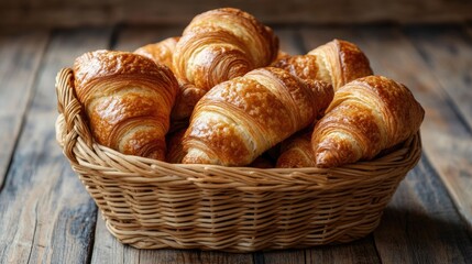 Fototapeta premium French Bakery Delights: Assorted Croissants on Rustic Wooden Table
