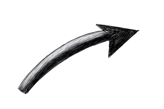Hand-Drawn Curved Black Pointer Arrow on White Background
