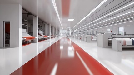 Fototapeta premium Modern industrial facility with a clean, spacious design and production equipment.