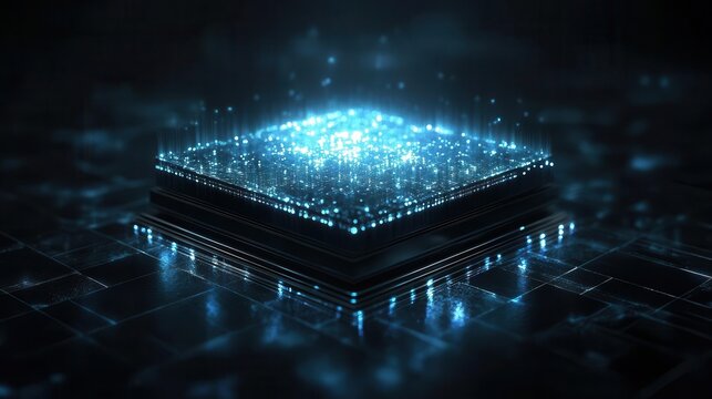 AI optimization with quantum processors displayed on a futuristic platform