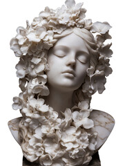 Serene Marble Womans Head Adorned with White Flowers