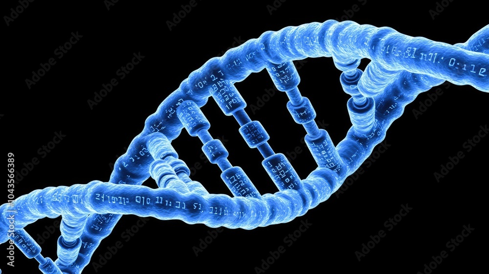 Poster a futuristic image of a dna helix intertwined with digital binary code, symbolizing genetic engineer
