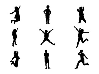 Set of Children Silhouette in various poses isolated on white background