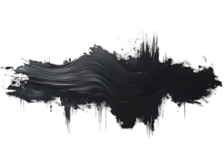 Abstract black brushstroke with dynamic texture on a transparent background.