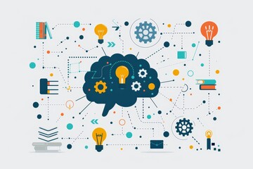 Obraz premium Innovative brainstorming concept art with gears and light bulbs