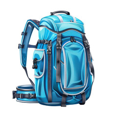 Vibrant blue backpack featuring multiple compartments, ideal for travel, hiking, or daily use, combining style and functionality., on transparent background png file