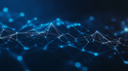 Fototapeta premium Abstract technology network with glowing nodes and lines. Modern and sophisticated background for banners, posters and social media. Abstract connected dots on bright blue background. Technology.